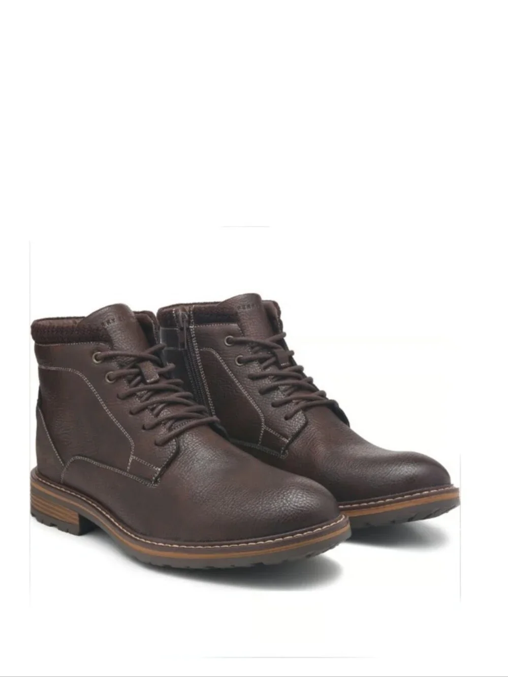NEW Perry Ellis Portfolio Mens Sebastian Lace Up Side Zip Brown Leather Boots 9